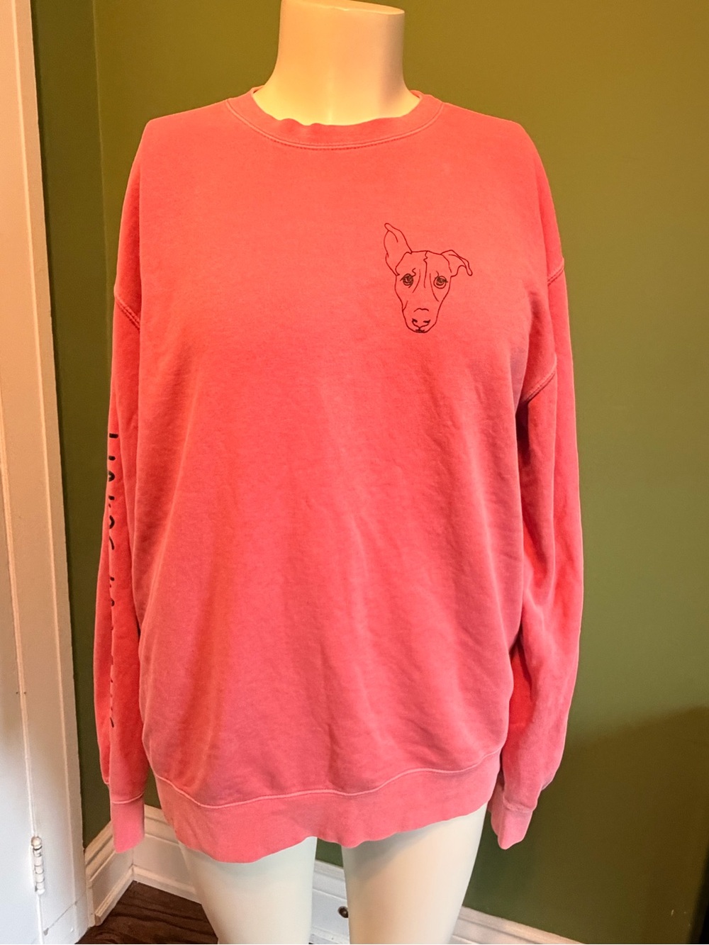 Pink Dog Graphic Crewneck pigment Dyed Sweatshirt - Pets Dog